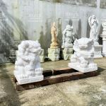 Tượng Kỳ Lân Đá Nhìn Nghiêng - Đôi Kỳ Lân Đá Trắng Nhìn Nghiêng