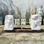 Tượng Kỳ Lân Đá Nhìn Nghiêng - Đôi Kỳ Lân Đá Trắng Nhìn Nghiêng